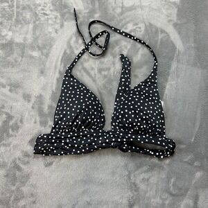 Victoria's Secret Bikini Top Womens XS Black White Polka Dot Halter Swim Padded